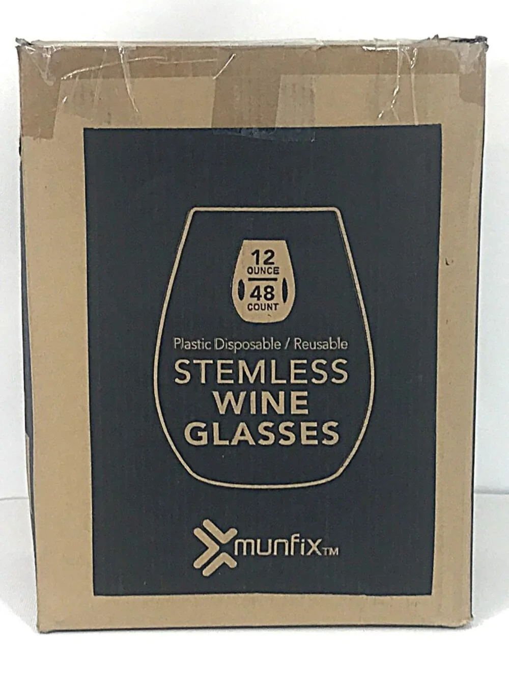Plastic Reusable Stemless Wine Glass, 12 oz, 48 Count Box, Disposable, Wedding